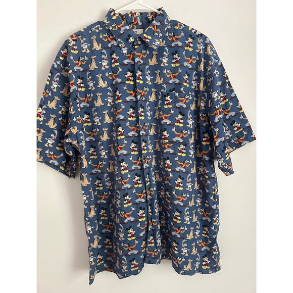 Vintage EUC Disney Store Camp Shirt Size Large Mickey Mouse Daffy Pluto Goofy - Picture 2 of 6